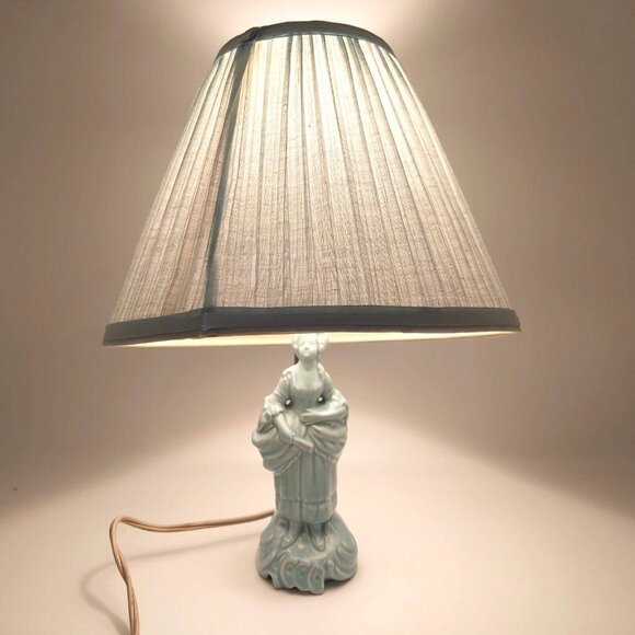Bridgerton Lady Dressed in 1770s French Courtly Fashion - Ceramic Lamp Turquoise - Picture 7 of 7